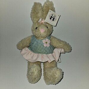 VTG Pacifix Tan Bunny Rabbit Plush Gingham Dress Stuffed Animal Toy Easter w/TAG